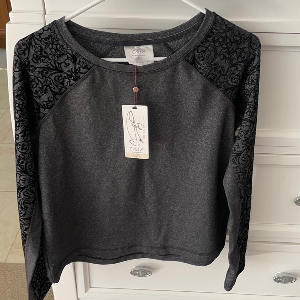 Calia dark gray velvet long sleeve workout top